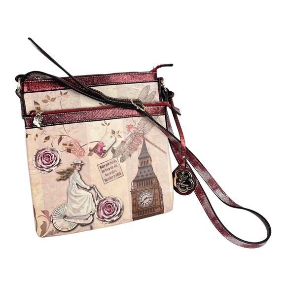 Arosa Crossbody Convertible HANDBAG 11x11 Purse Floral Bicycle London Clock NWOT - Picture 8 of 12